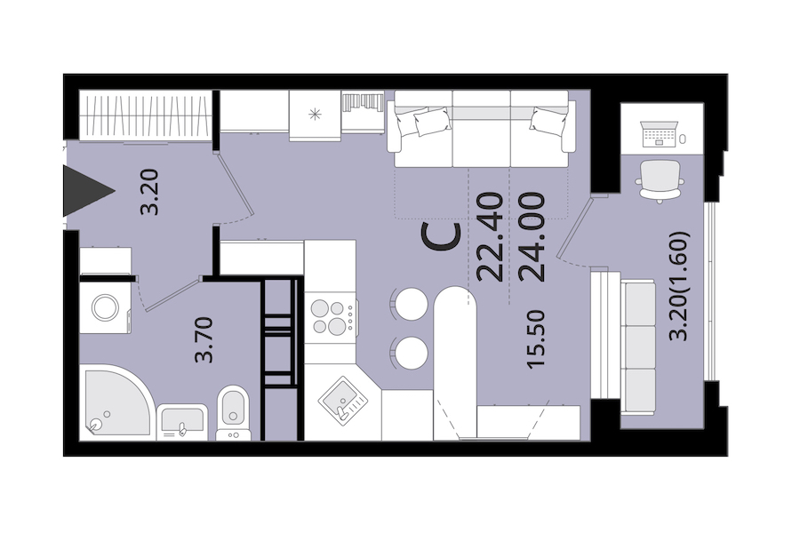 Квартира студия 24 м², 11/13 эт., ЖК «Тайм Сквер»